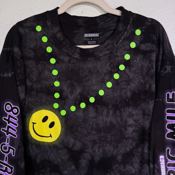 Insomniac Shirt Men Large Electric Mile Rave EDM Tie Dye Smiley Face Long Sleeve - Picture 4 of 10